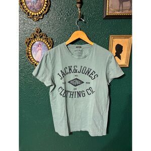 JACK & JONES Mens Graphic T-Shirt Top Large Blue Cotton